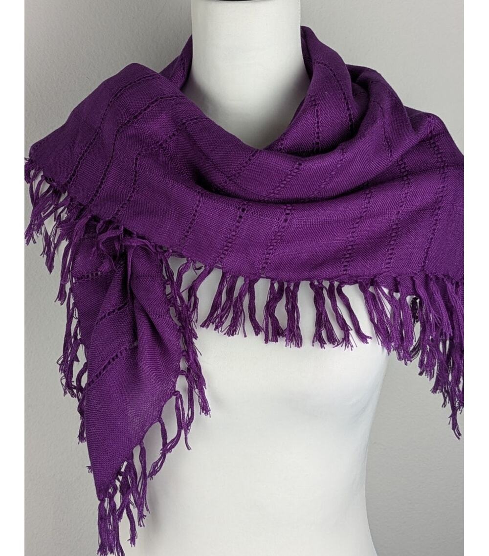 Vintage 90s Purple Texture Lattice Weave Square Shawl Fringe 32" Boho Whimsigoth